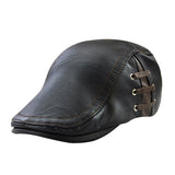 Men's Flat Cap Vintage PU Leather Newsboy Cap Flat Golf Driving Hunting Hat