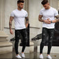 Men's Stretchy Ripped Skinny Biker Jeans Destroyed Taped Slim Fit Denim Pants