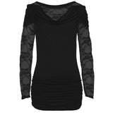 Women's Long Sleeve Lace Patchwork Shirt Casual Blouse Loose Cotton Tops T-Shirt