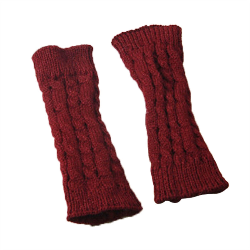 20CM Unisex Winter Knitted Gloves Arm Sleeve Fingerless Long Warmers with Thumb Hole for Men Women