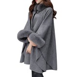 Fashion Women Jacket Casual Woollen Outwear Fur Collar Parka Cardigan Cloak Coat