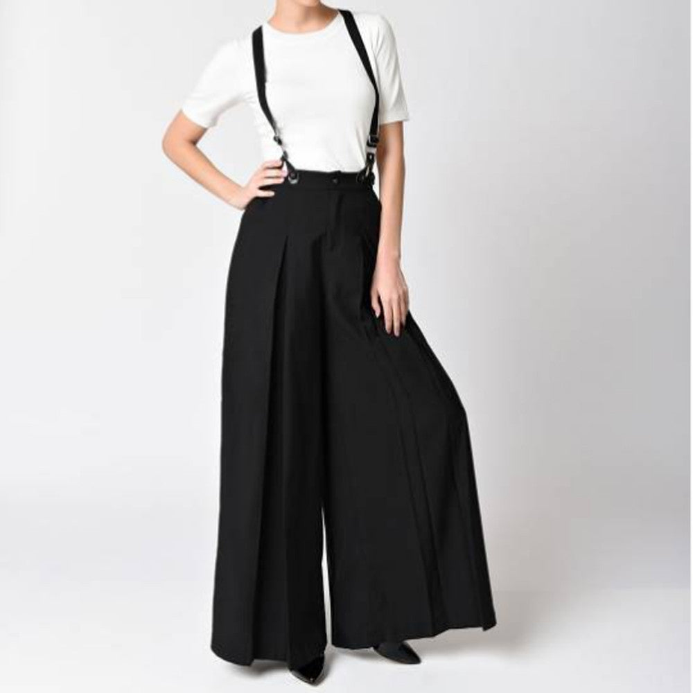 Women Vintage Strap Two Wear Wide Leg Pants Loose Pants Jumpsuit Overalls