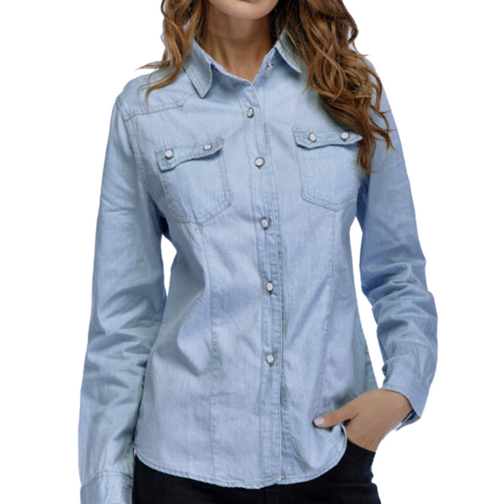 Women Denim Shirt Fashion Style Long Sleeve Casual Shirts Women Blouse Tops