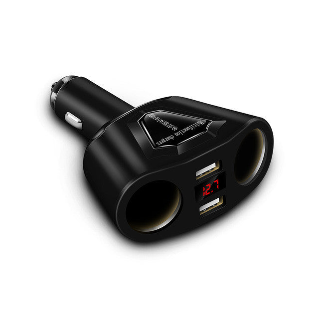 Vingtank 3.1A Dual USB Car Charger with 2 Cigarette Lighter Sockets 120W Power Support Display Current Volmeter For iPhone GPS