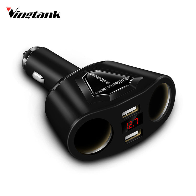 Vingtank 3.1A Dual USB Car Charger with 2 Cigarette Lighter Sockets 120W Power Support Display Current Volmeter For iPhone GPS