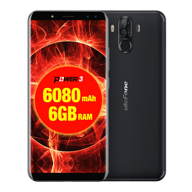 Ulefone Power 3 6.0"18:9 Full Screen Smartphone 6080mAh 6GB 64GB Octa Core Face ID 21MP OTG 5V 3A Fast Charge Dual SIM Cellphone