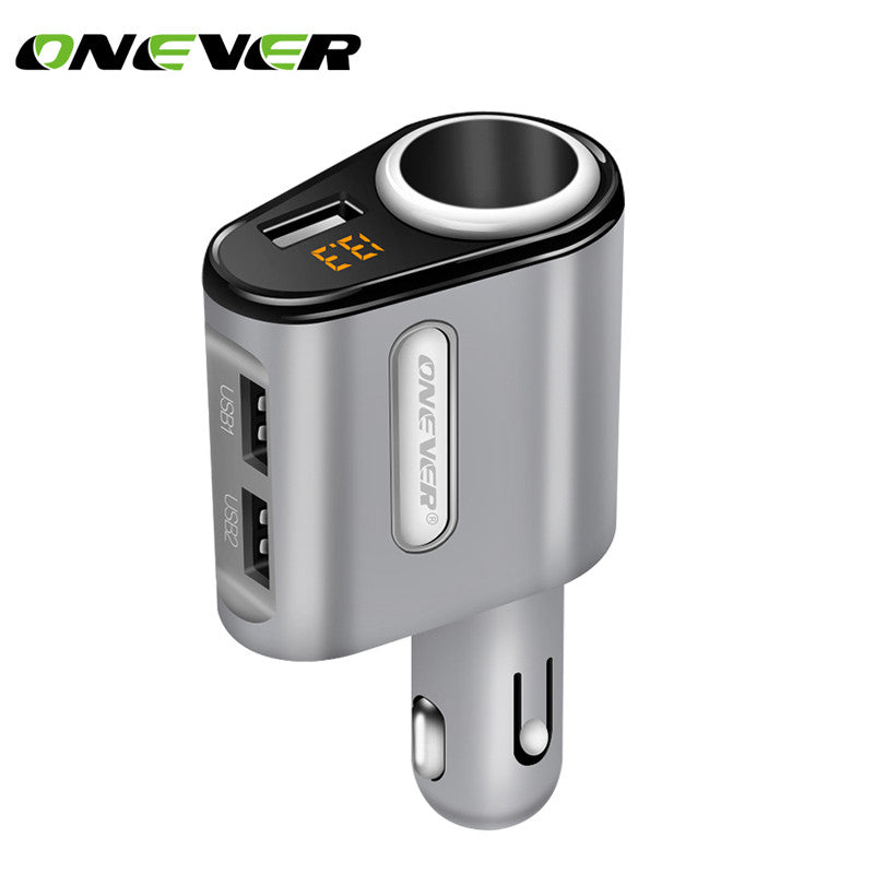 Onever 3 USB Ports 5V 3.1A Car Charger Cigarette Lighter Socket Splitter Quick Charger for Mobile Phone iPhone with LED Display