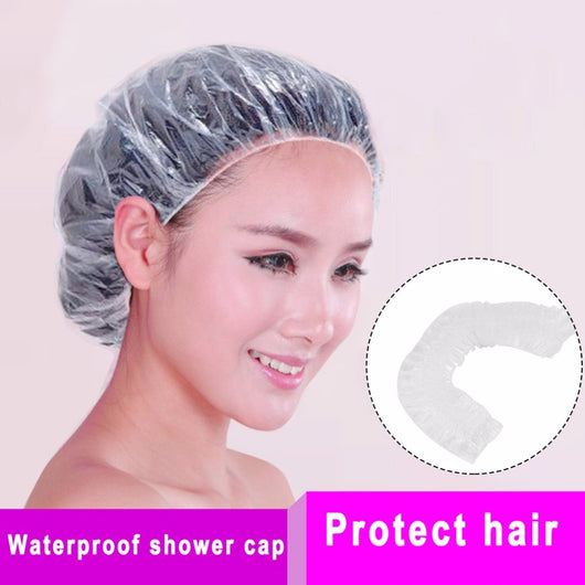 20pcs Hair Salon Disposable Clear Spa Hair Salon Home Shower Bathing Caps Elastic Disposable Hair Cap Convenient Use Women/Men