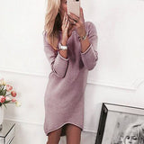 Fashion Women Solid O-Neck Sweater Long Casual Long Sleeve Pullove Dress