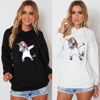 Women Long Sleeve Hooded Unicorn Print Hoodies Sweatshirt Pullover Tops