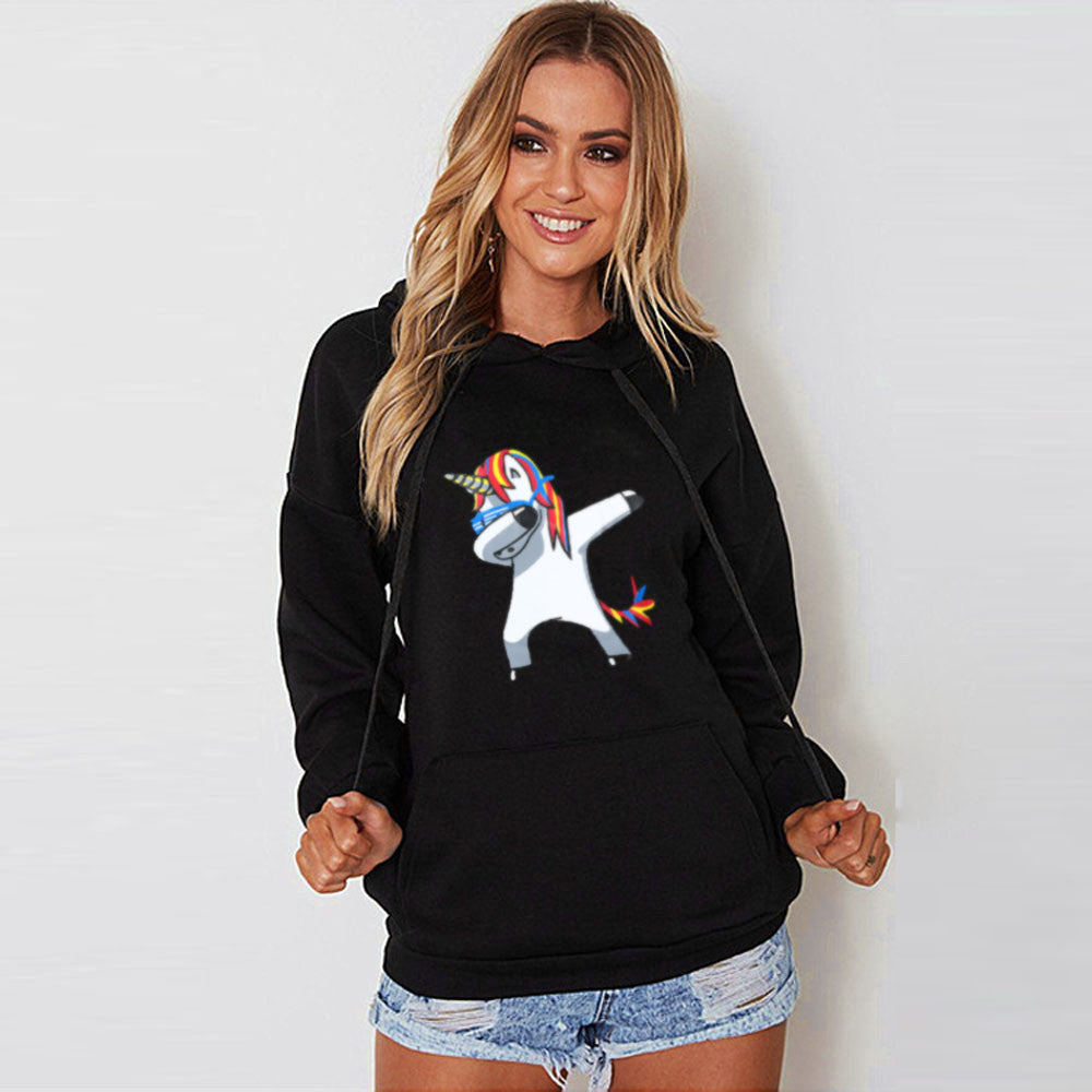 Women Long Sleeve Hooded Unicorn Print Hoodies Sweatshirt Pullover Tops