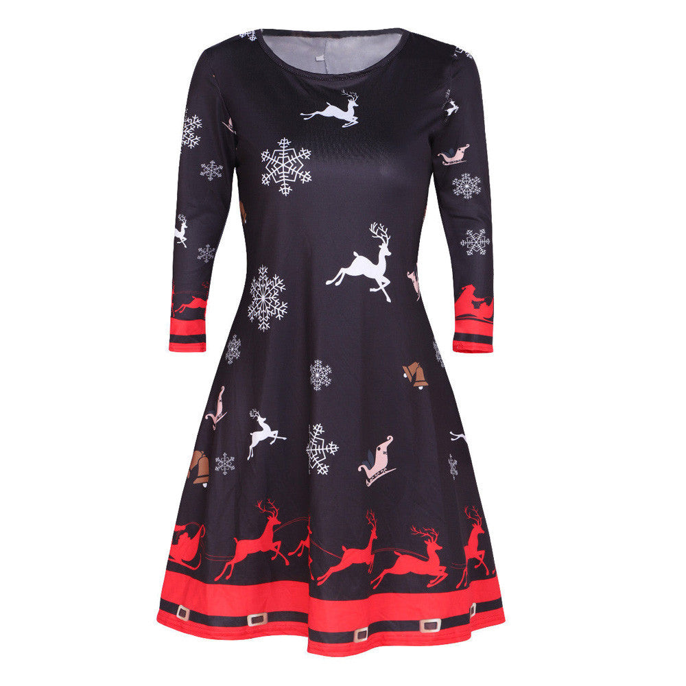 Womens Xmas Christmas Santa Skater Ladies Snowman Swing Dress