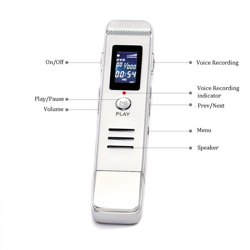 Digital Voice Recorder with Microphone USB Disk Recorder Voice Recorder with Screen Earphone (Silver)