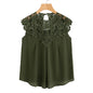 SHEIN Sleeveless Blouse Summer Casual Women Tops Army Green Contrast Lace Keyhole Back Daisy Lace Shoulder Shell Top