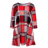 Womens Plaid Print Scoop Neck Casual Swing Tunic Mini Dress With Pockets
