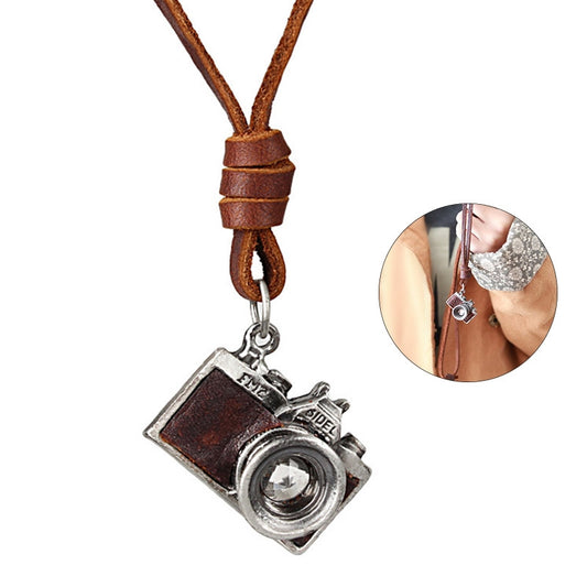 Unisex Vintage Camera Necklace Camera Adjustable Leather Necklace Pendant