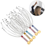 Hand Held Scalp Massager Therapeutic Head Scratcher Steel Wire Head Massager with Wooden Handle for Home Spa Relief and Relaxation