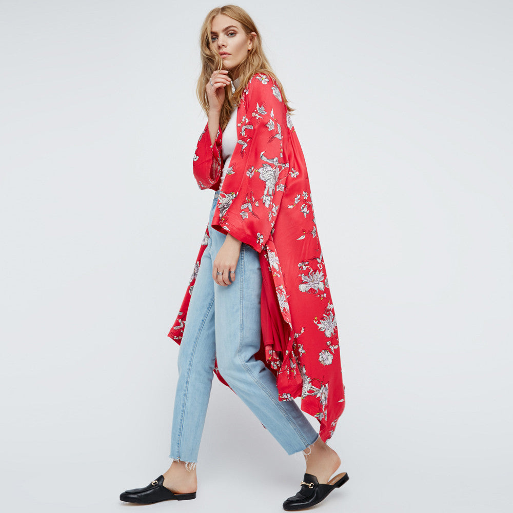 Women Fashion Summer Chiffon Floral Kimono Cardigan Plus Size Shawl Blouses