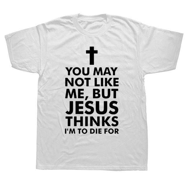 Summer Cotton Black Men's Fashion Cross T-shirt Letter You May NOT LIKE ME JESUS T Shirts Peace Jesus Christ Christian Tops Tees