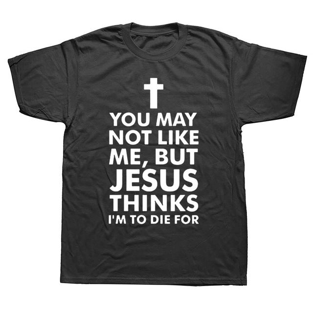 Summer Cotton Black Men's Fashion Cross T-shirt Letter You May NOT LIKE ME JESUS T Shirts Peace Jesus Christ Christian Tops Tees