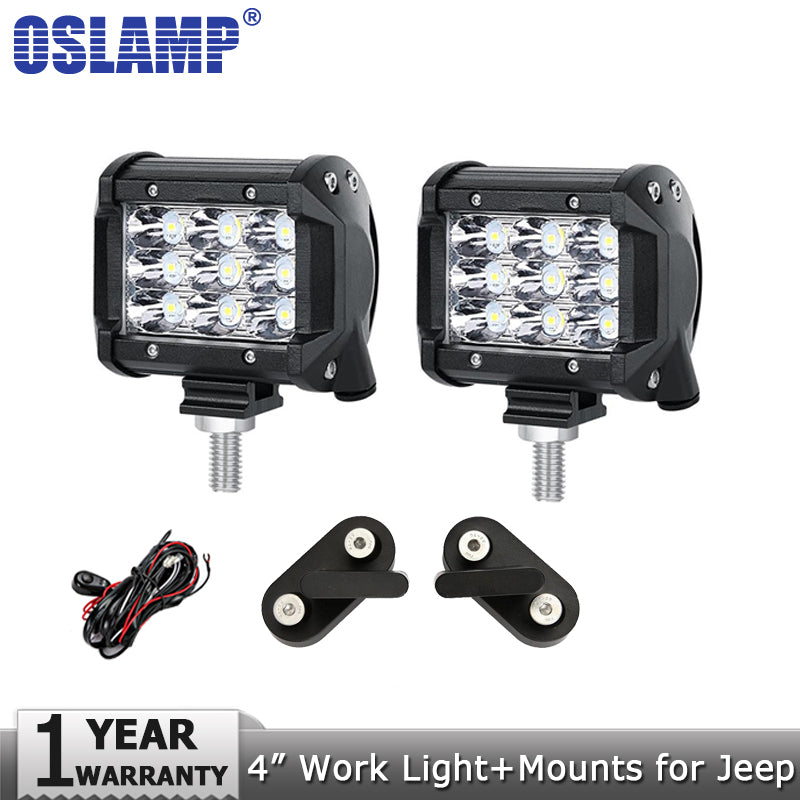 Oslamp 36W 4inch Spot Flood Beam LED Work Light 12v 24v Driving Headlights Work Lamp+Mount Brackets for Jeep Wrangler 2007-2015