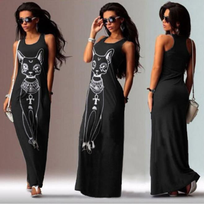 Women Casual Sleeveless Boho Long Cocktail Party Beach Dress