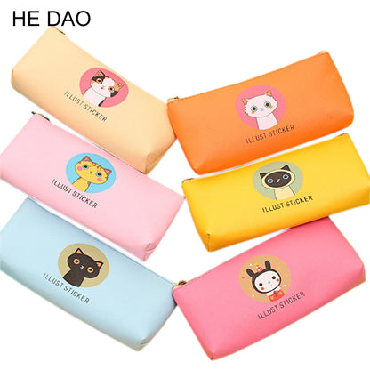 Creative Happy Cats Family Pu Leather Waterproof Pencil Case Stationery Storage Bag School Office Supply Escolar Papelaria