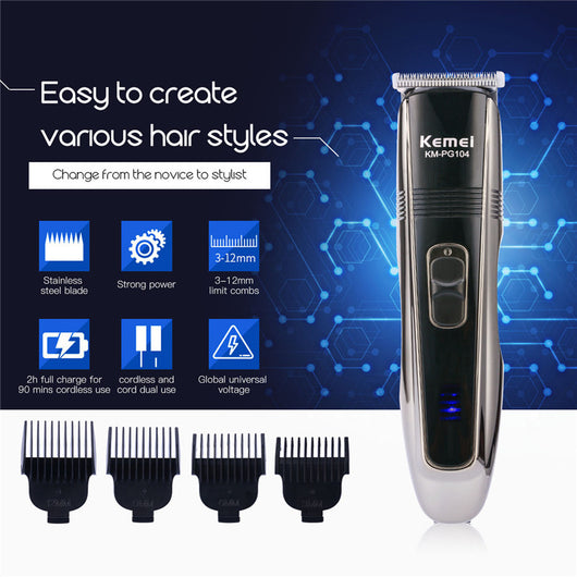 Top Quality professional hair clippers Electric Hair trimmer fast charge shaving machine Strong power Beard Trimmer KM-PG104 P00