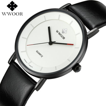 WWOOR Brand Luxury Simple Slim Men's Quartz Watch Waterproof Leather Wristwatch Male Sports Watches Men Clock relogio masculino