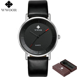WWOOR Brand Luxury Simple Slim Men's Quartz Watch Waterproof Leather Wristwatch Male Sports Watches Men Clock relogio masculino