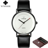 WWOOR Brand Luxury Simple Slim Men's Quartz Watch Waterproof Leather Wristwatch Male Sports Watches Men Clock relogio masculino