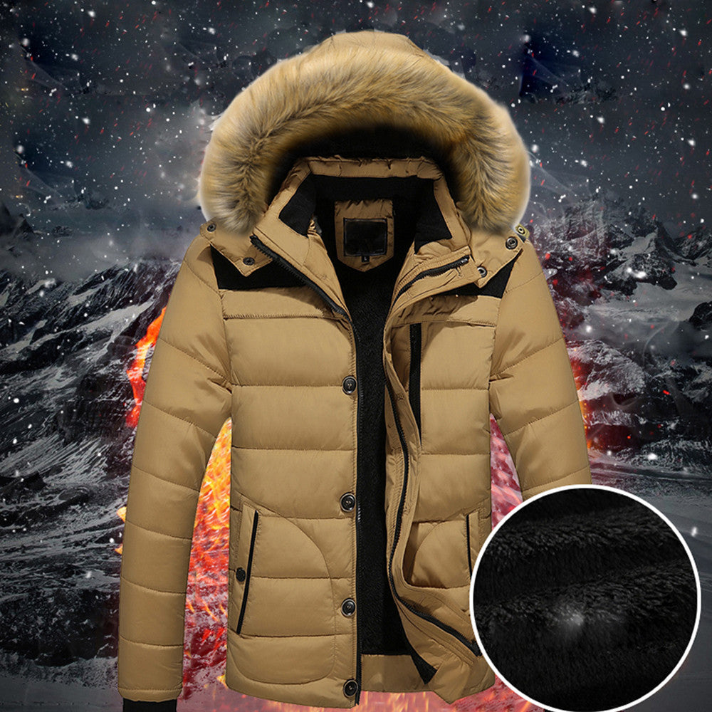 Men Outdoor Warm Winter Thick Jacket Plus Fur Hooded Coat Jacket