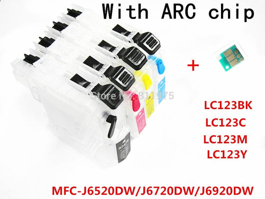 4 ink LC123 BK C M Y refillable Ink cartridge for Brother MFC-J6520DW/MFC-J6720DW/MFC-J6920DW printers with permanent chip