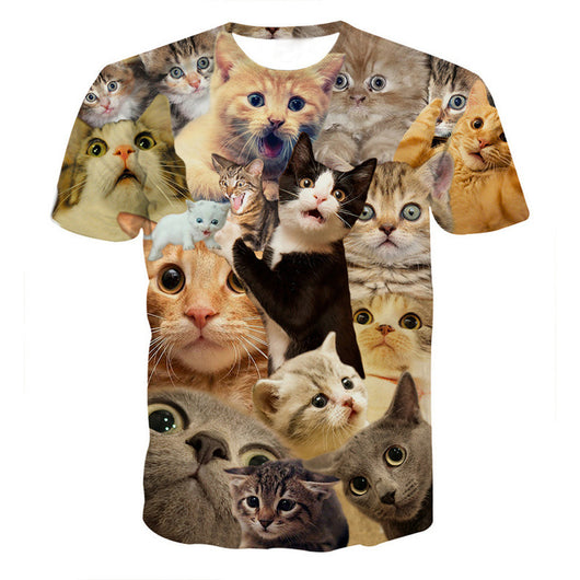Funny Boys Men 3D Print Summer Short Sleeve Kitty Cat T-Shirts Top Tee Blouse