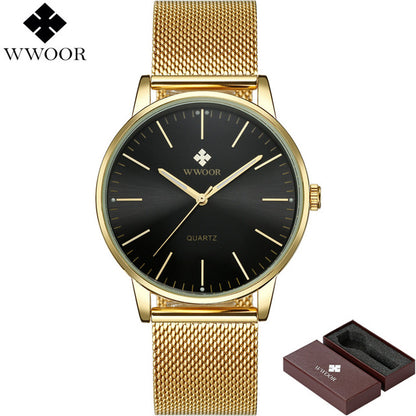 WWOOR Top Brand Luxury Men Waterproof Ultra Thin Gold Watches Men's Quartz Stainless Steel Sports Wrist Watch Male Analog Clock