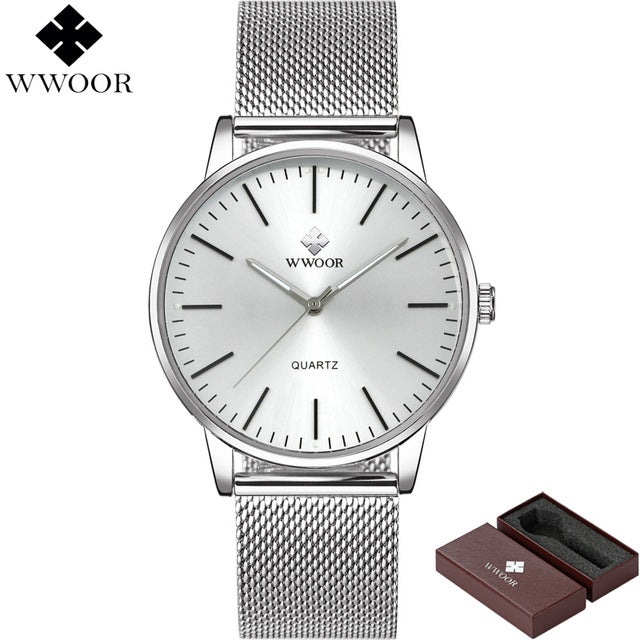 WWOOR Top Brand Luxury Men Waterproof Ultra Thin Gold Watches Men's Quartz Stainless Steel Sports Wrist Watch Male Analog Clock