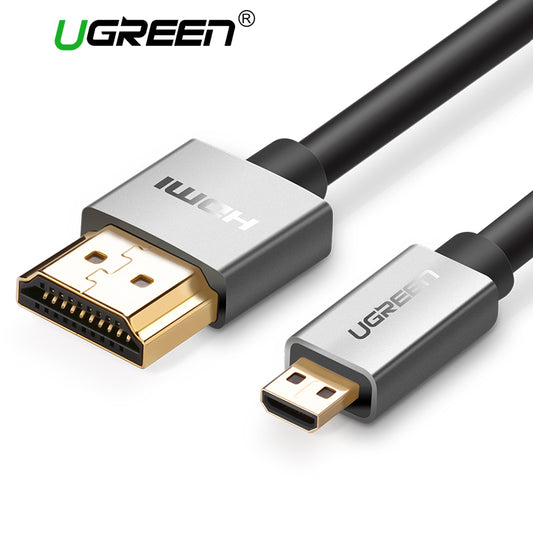 Ugreen Micro HDMI to HDMI Cable 2M Gold-Plated 1.4 3D 2K 1440P High Premium Cable Adapter for HDTV XBox Mobile Phone Table Cable