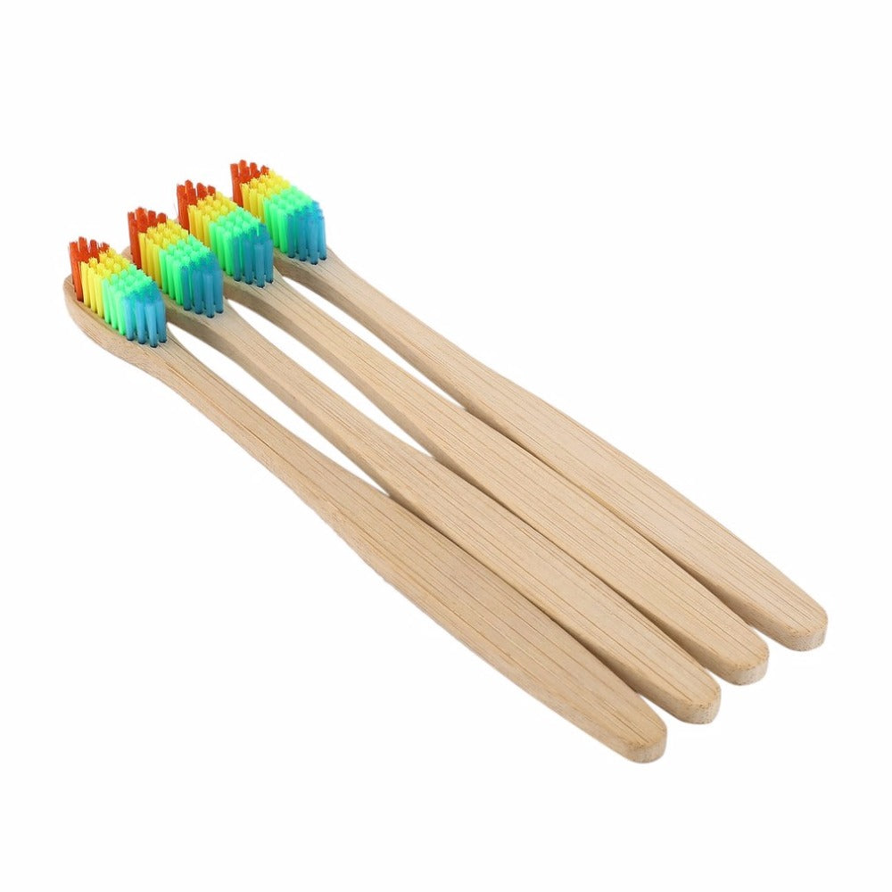 4 pcs/lot Colorful Bamboo Handle Toothbrush Eco friendly Wooden Rainbow Bamboo Toothbrush Oral Care Soft Bristle Teeth whitening