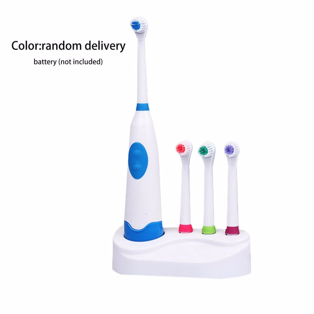 Revolving Electric Toothbrush Waterproof Battery Electric Toothbrush Tooth Cleaning With 4 Brush Head 4 Shield and Base