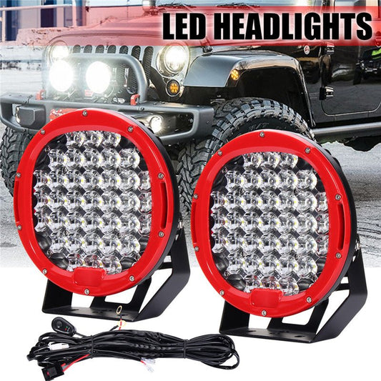 2pcs 9inch 370W LED Round Work Light Spot Flood Driving Headlight Head Lamp 6000K For Jeep Offroad 10-30V With Wiring Harness