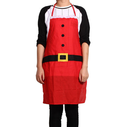 Unisex Red Christmas Applique Aprons Christmas Santa Claus Snowman Kitchen Cooking Waist Aprons with 2 Pockets for Men Women