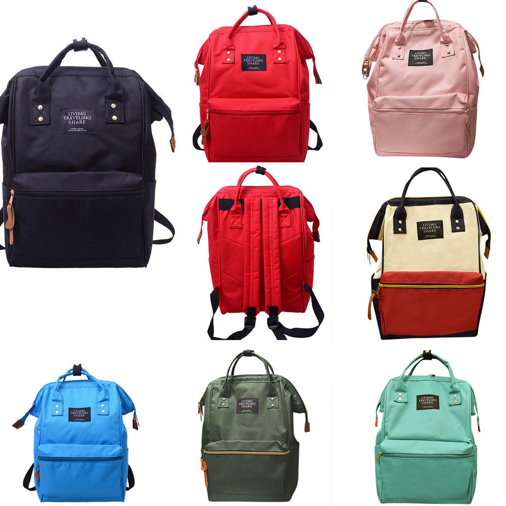 Unisex Solid Backpack School Travel Bag Double Shoulder Bag Zipper Bag