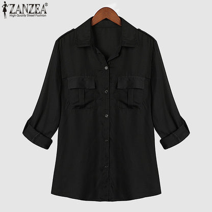 ZANZEA Blusas Femininas 2018 Fashion Spring Fall Women Chiffon Blouse Lapel Collar Long Sleeve Shirts Casual Top Plus Size S-3XL