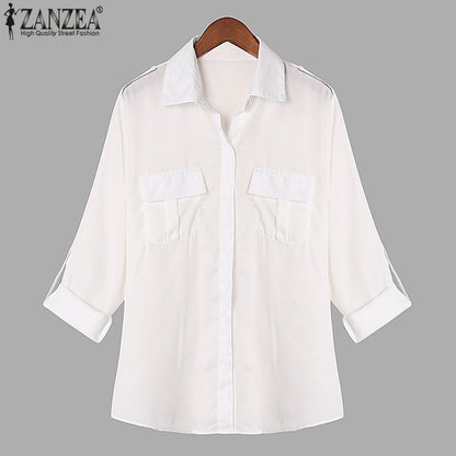 ZANZEA Blusas Femininas 2018 Fashion Spring Fall Women Chiffon Blouse Lapel Collar Long Sleeve Shirts Casual Top Plus Size S-3XL