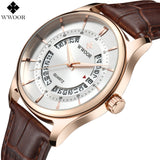 WWOOR Brand Luxury Men's Watches Waterproof Hollow Date Clock Male Leather Quartz Watch Men Sports Wristwatch relogio masculino