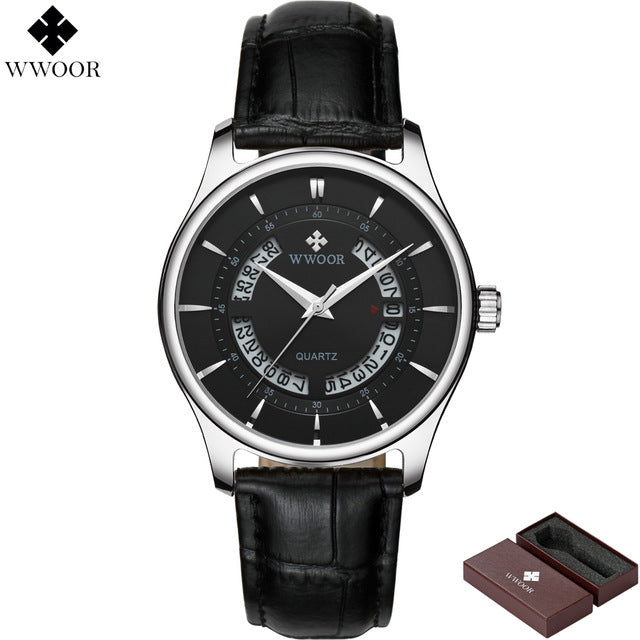 WWOOR Brand Luxury Men's Watches Waterproof Hollow Date Clock Male Leather Quartz Watch Men Sports Wristwatch relogio masculino