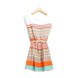 Fashion Women's Colorful Stripes Chiffon Party Mini Dress Clubwear Elastic Waist
