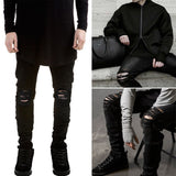 Men's fashion flanging jeans slim straight jeans