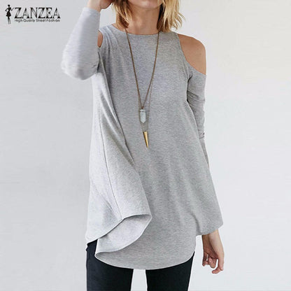 ZANZEA Women Tops 2018 Autumn Blusas Ladies Sexy Tunic Off Shoulder Long Sleeve Pullover Casual Loose Blouses Shirts Plus Size