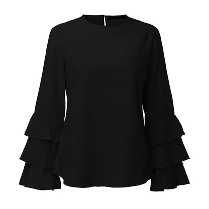 ZANZEA Women Tops 2018 Elegant Ladies Blouses Shirts O Neck Flounce Long Sleeve Solid Casual Loose Blusas Femininas Plus Size